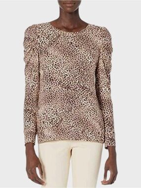 Daily Ritual Women’s Leopard-Print Long-Sleeve Puff Shoulder Top XL NWT
